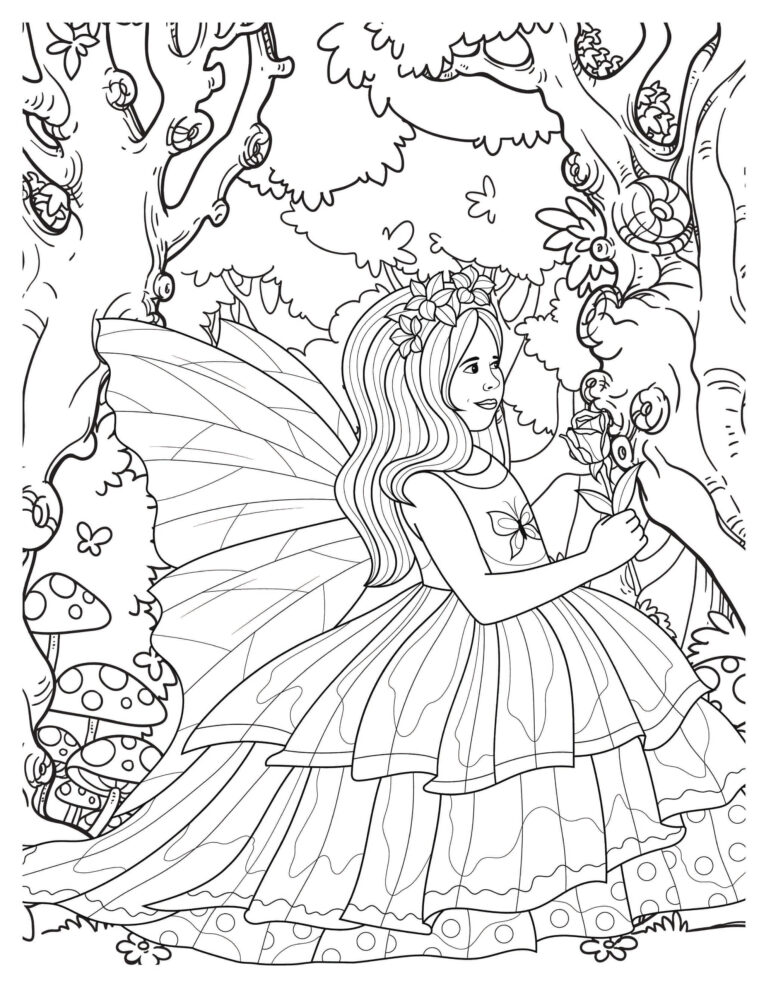 Fairy Garden Coloring Pages Enchanting - Little Fairy In Garden Coloring Page 768x994