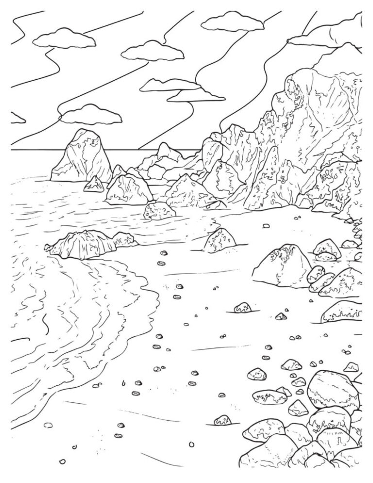 Serene Beach Coloring Pages: Relaxing Ocean Scenes