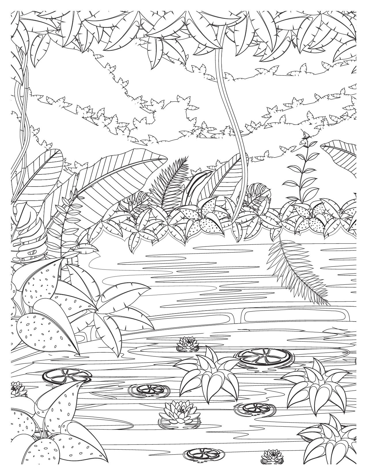 Water Garden Coloring Pages |Relaxing Coloring Page"