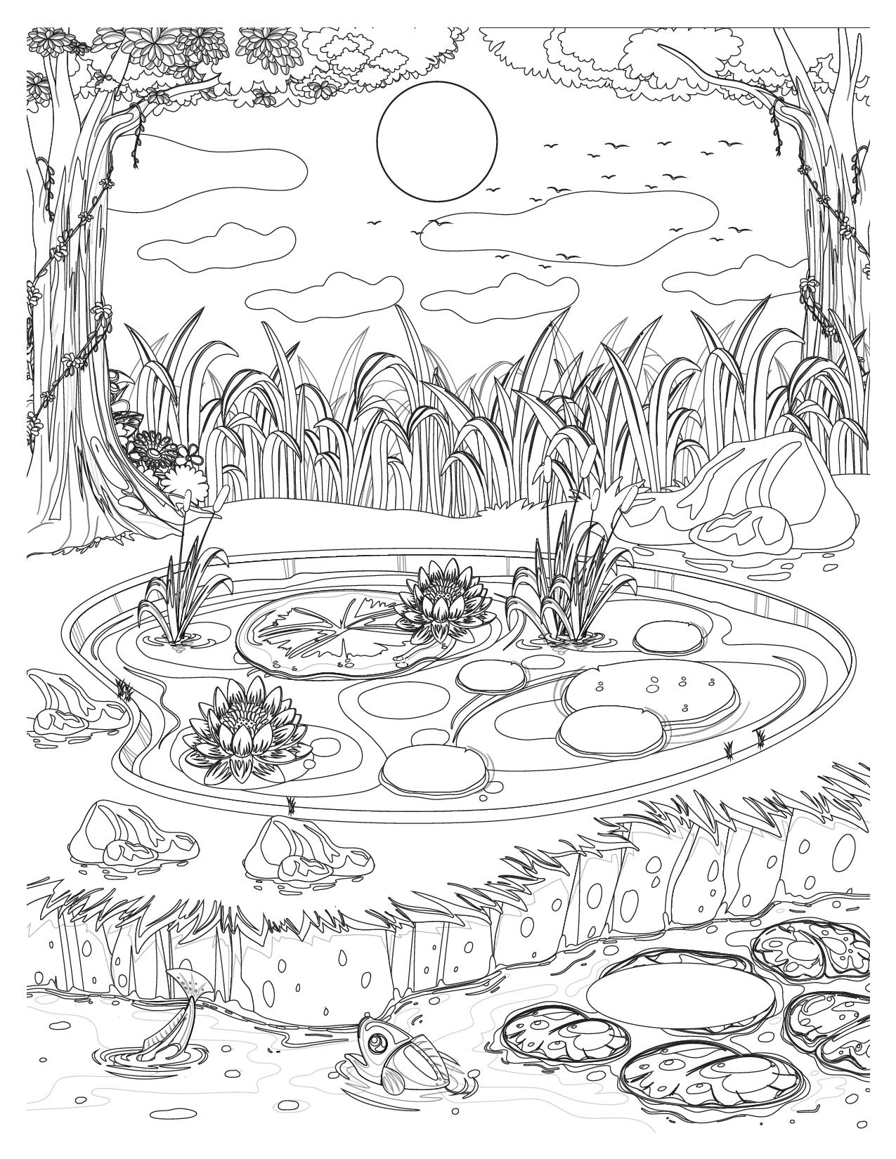 Water Garden Coloring Pages |Relaxing Coloring Page"