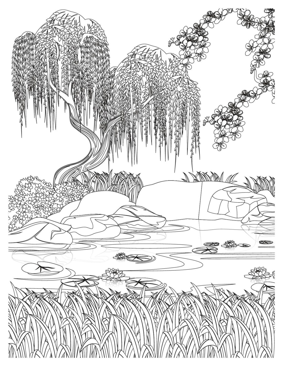 Water Garden Coloring Pages |Relaxing Coloring Page"