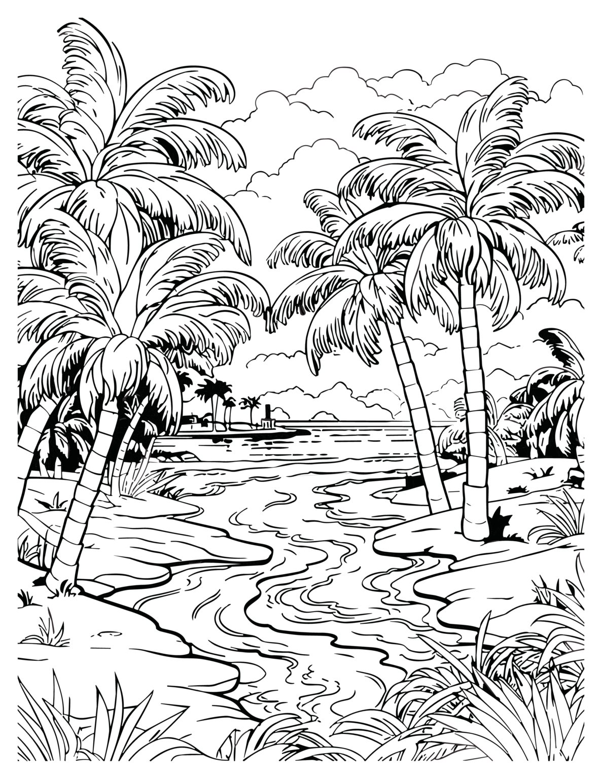 Vibrant Tropical Paradise Coloring Pages: Relaxing Island Escapes