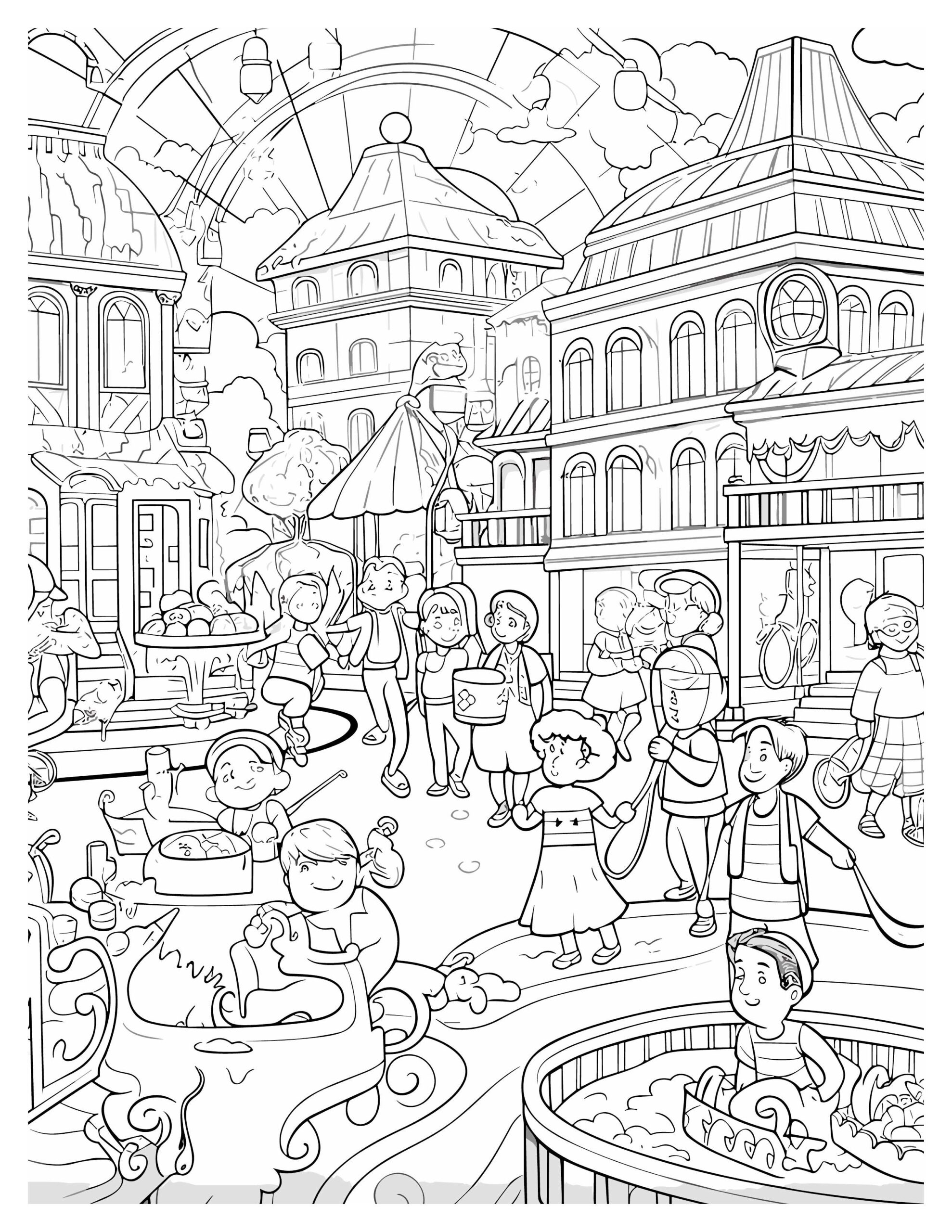 City Life Adventure Coloring Pages | Explore, Color, Create