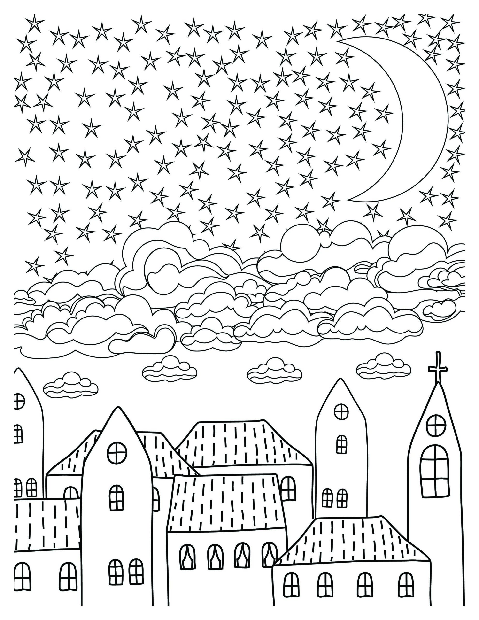 Tranquil Nightscape Coloring Pages | Escape into Serenity
